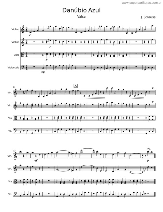 Partitura da música Danúbio Azul – J. Strauss v.2