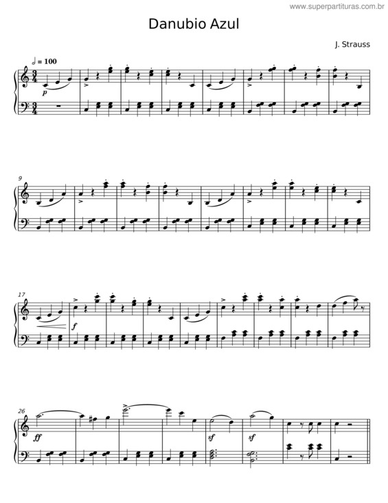 Partitura da música Danubio Azul – J. Strauss