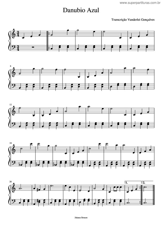 Partitura da música Danubio Azul – Johan Strauss Danubio Azul