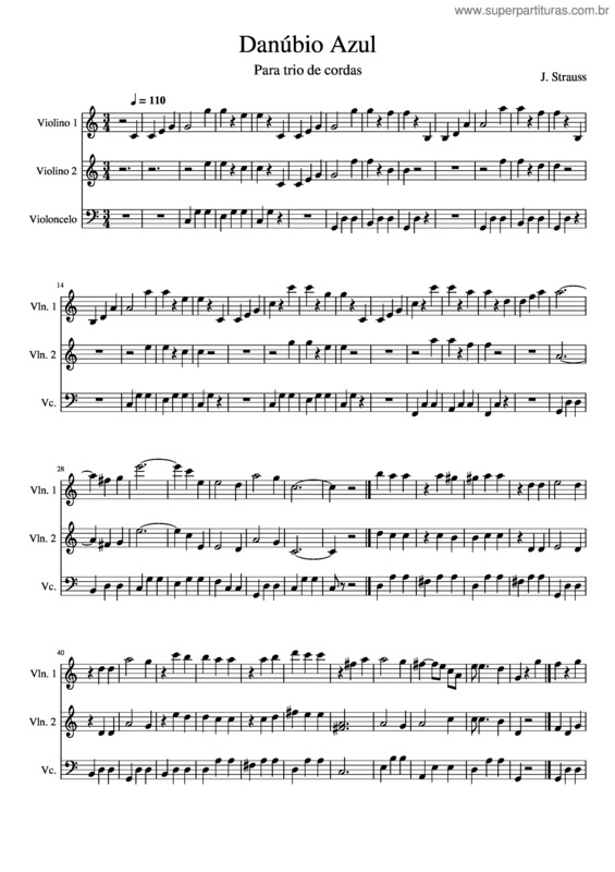 Partitura da música Danúbio Azul – Jonhan Strauss
