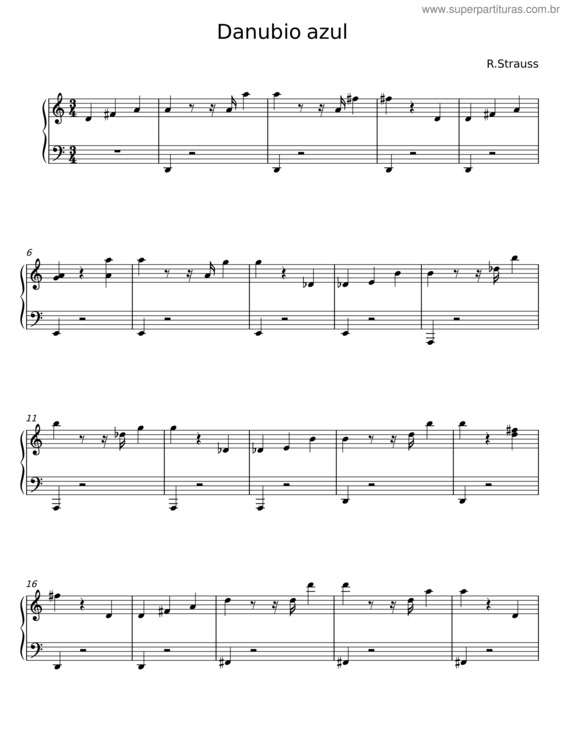 Partitura da música Danubio Azul – R. Strauss