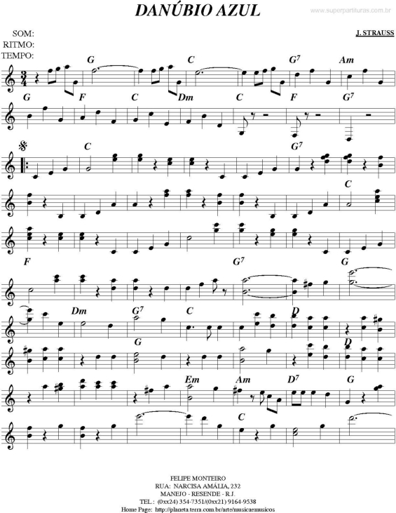 Partitura da música Danúbio Azul v.3