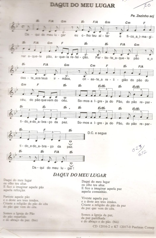 Partitura da música Daqui do Meu Lugar