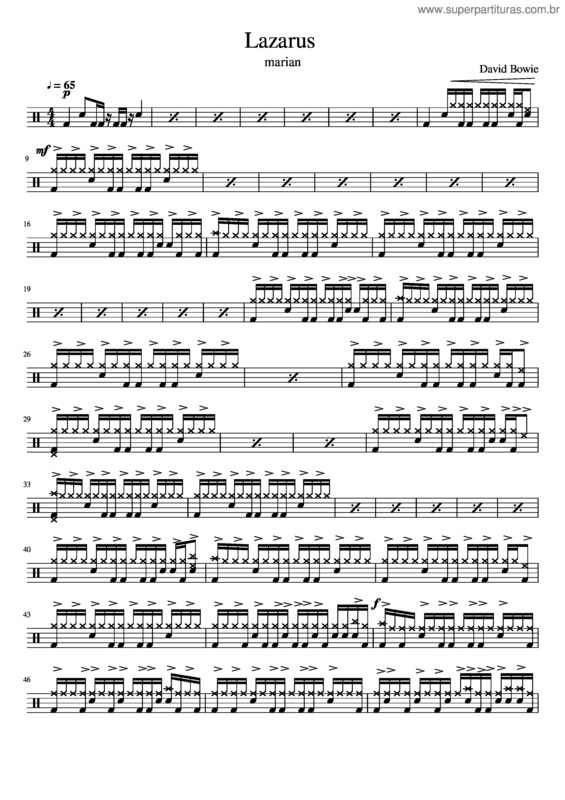 Partitura da música David Bowie Lazarus