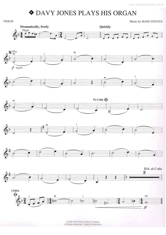 Partitura da música Davy Jones Plays His Organ (Piratas do Caribe -Pirates of the Caribbean)