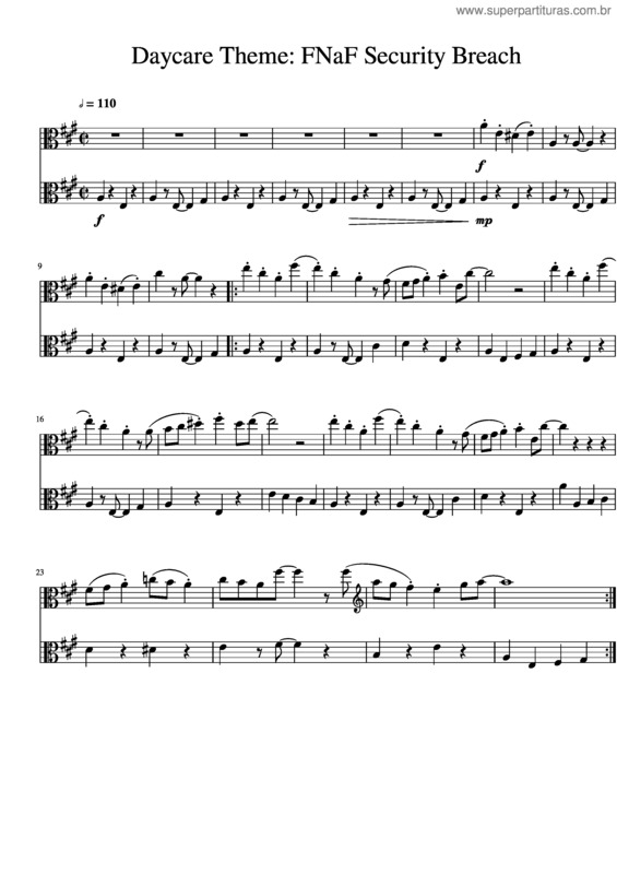 Partitura da música Daycare Theme: Fnaf Security Breach For Two Violas