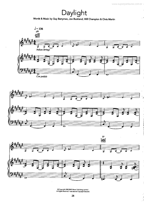 Partitura da música Daylight