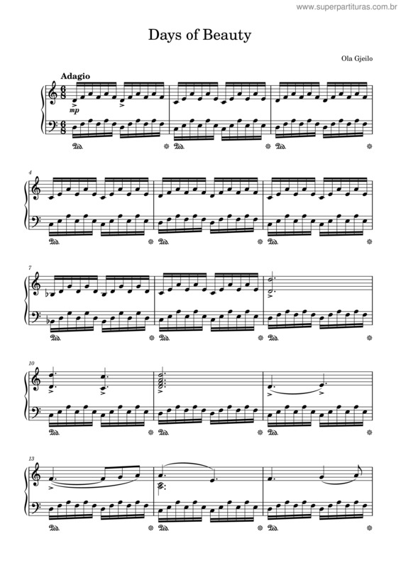 Partitura da música Days Of Beauty – Ola Gjeilo