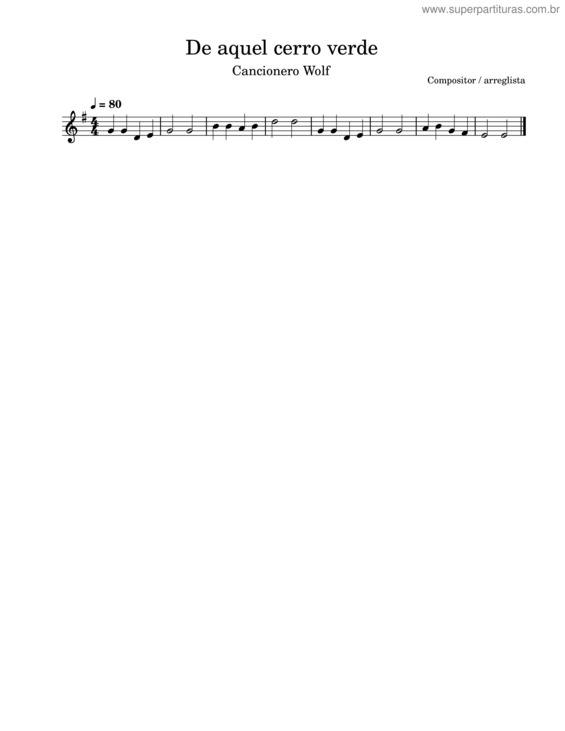 Partitura da música De Aquel Cerro Verde