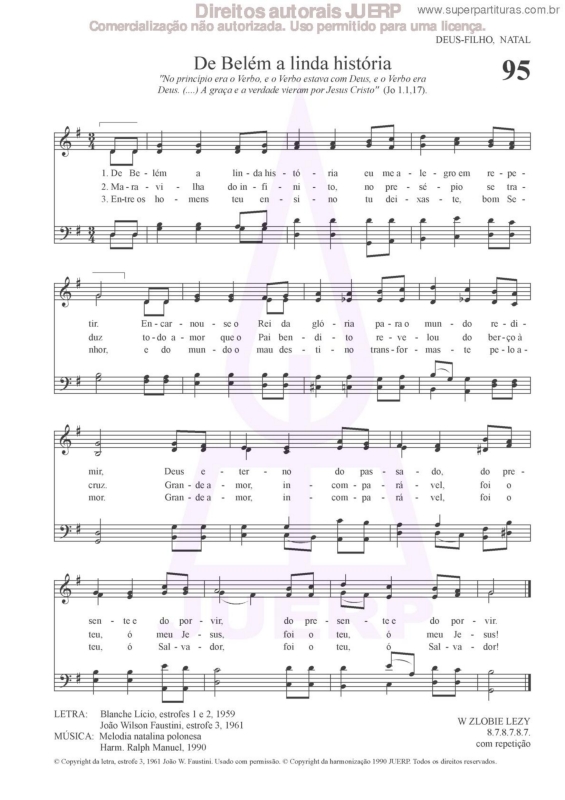 Partitura da música De Belém A Linda História - 95 HCC v.2