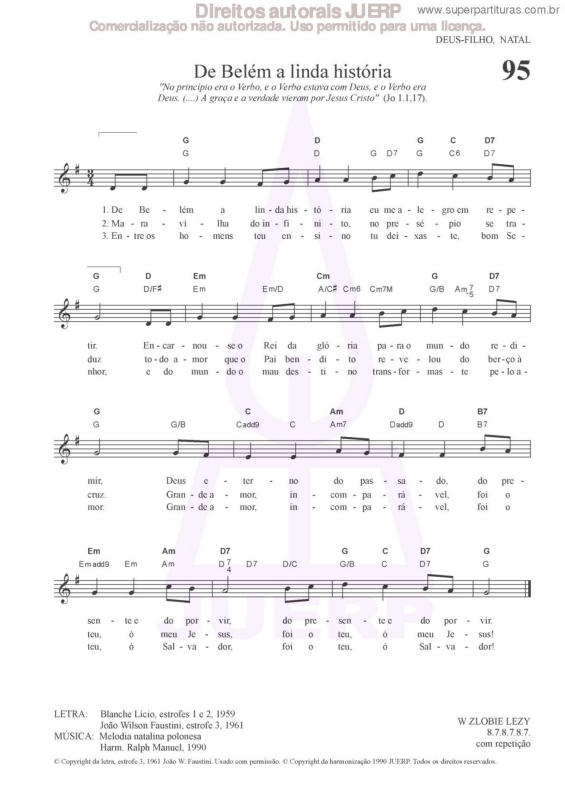 Partitura da música De Belém A Linda História - 95 HCC