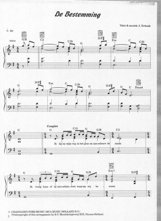 Partitura da música De Bestemming
