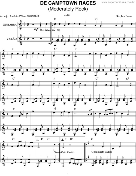 Partitura da música De Camptown Races