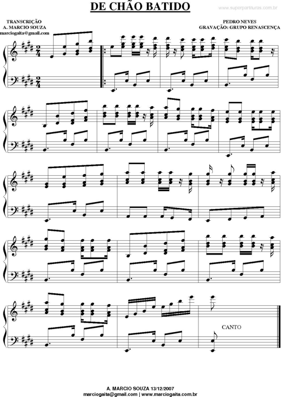 Partitura da música De Chão Batido