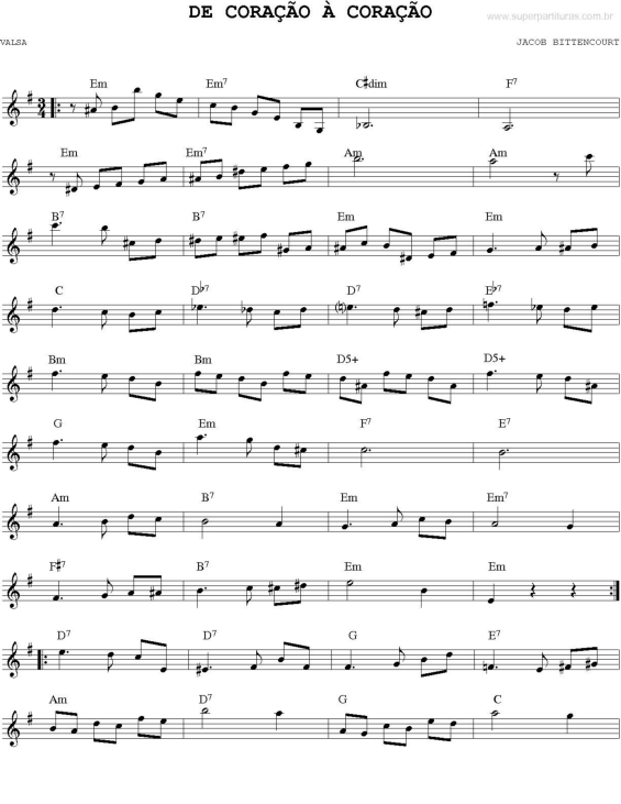 Partitura da música De coração à coração