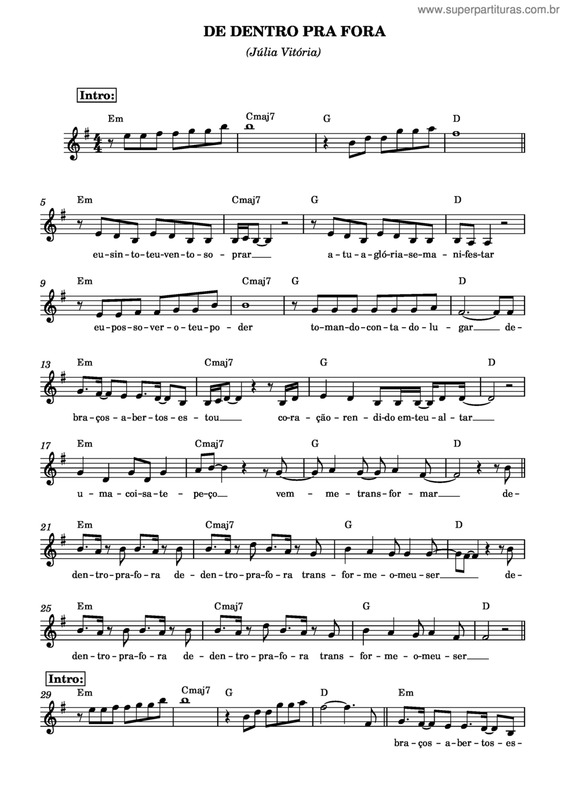 Partitura da música De Dentro Pra Fora