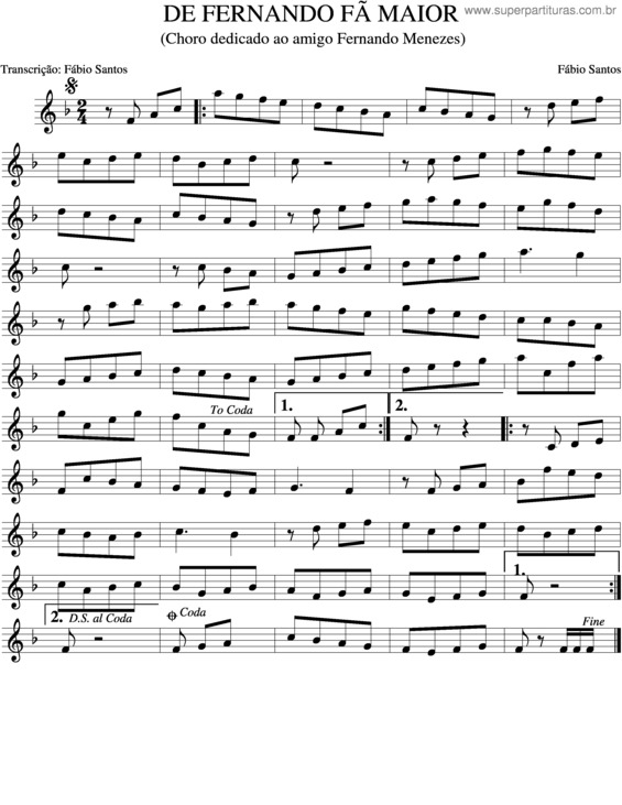 Partitura da música De Fernando Fã Maior