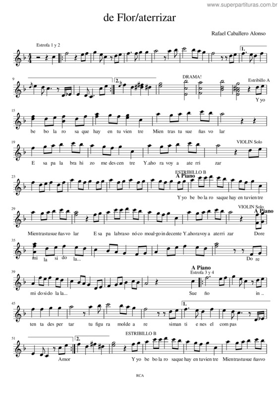 Partitura da música De Flor/Aterrizar – Rafael Caballero Alonso De Flor–Piano Y Violin