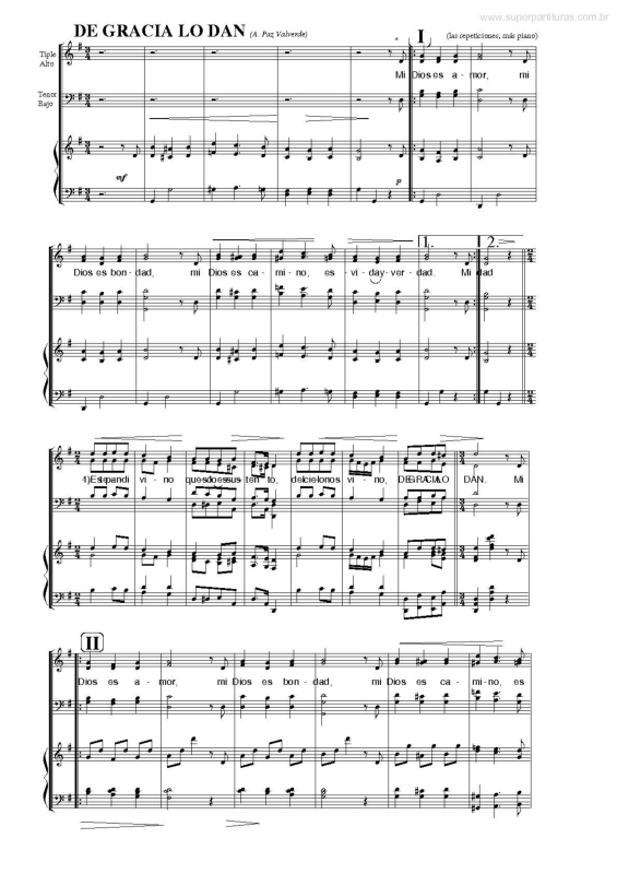 Partitura da música De Gracia Lo Dan