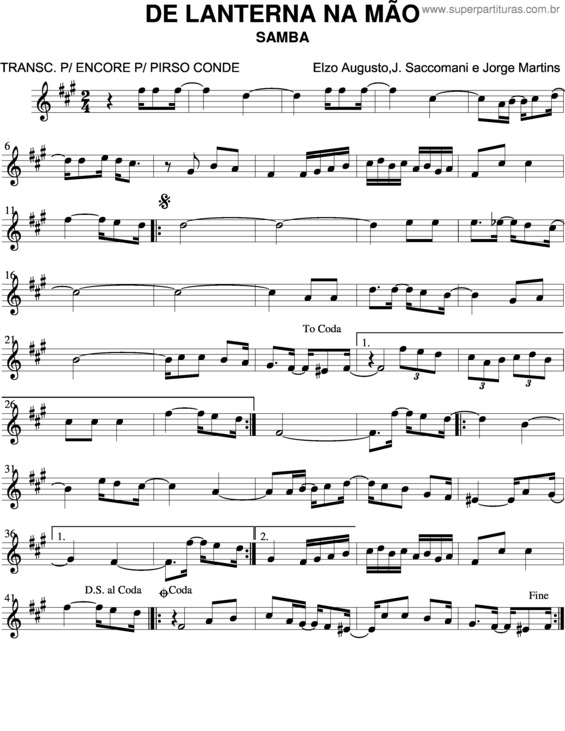 Partitura da música De Lanterna Na Mão