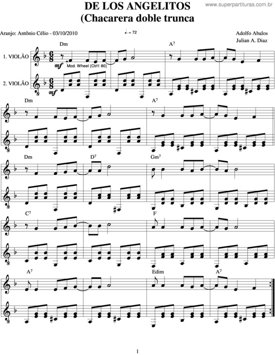 Partitura da música De Los Angelitos