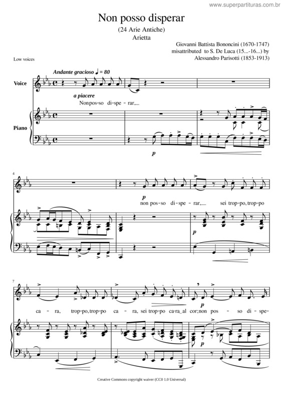 Partitura da música De Luca S – Non Posso Disperar  Low