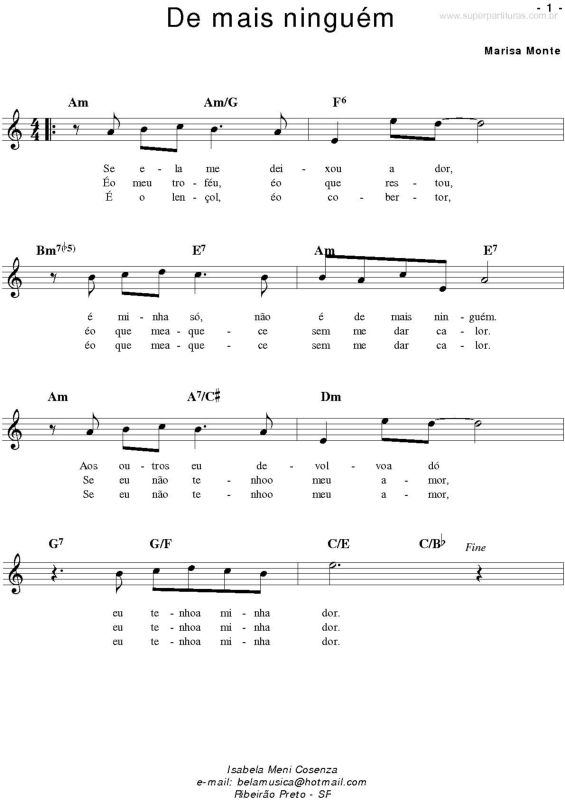 Partitura da música De Mais Ninguém