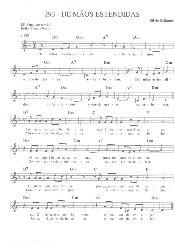 Partitura da música De Mãos Estendidas