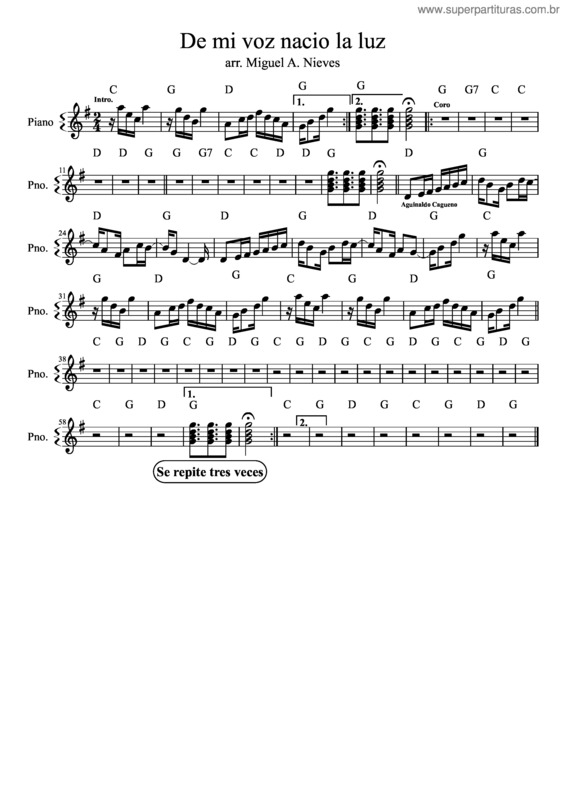 Partitura da música De Mi Voz Nacio La Luz