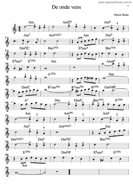 Partitura da música De Onde Vens