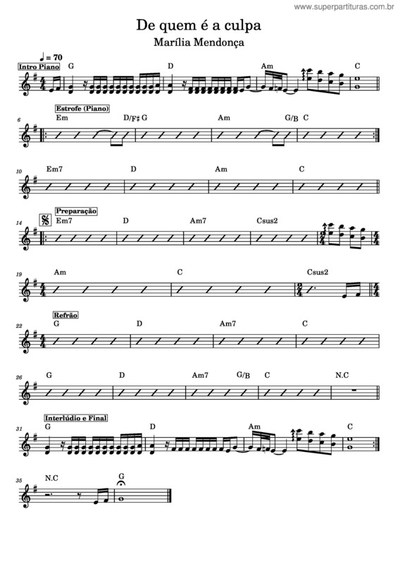 Partitura da música De Quem É A Culpa – Marília Mendonça