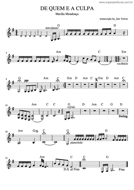 Partitura da música De Quem E A Culpa v.2