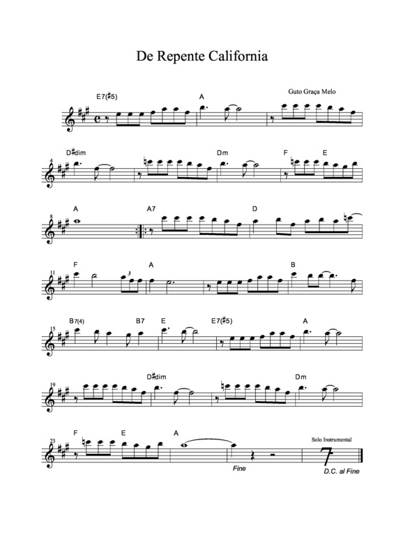 Partitura da música De Repente Califórnia v.2