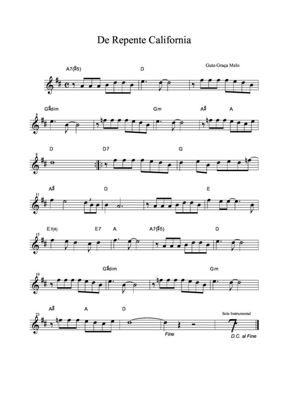 Partitura da música De Repente Califórnia v.3