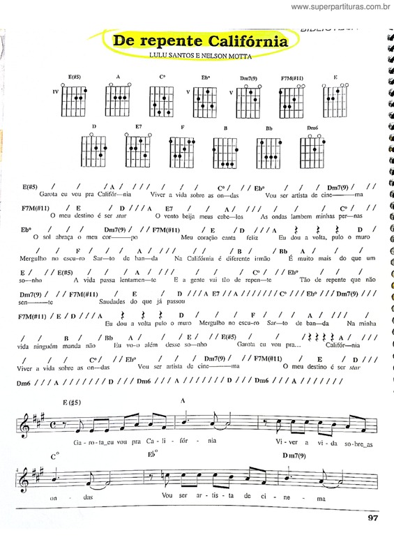 Partitura da música De Repente Califórnia v.5