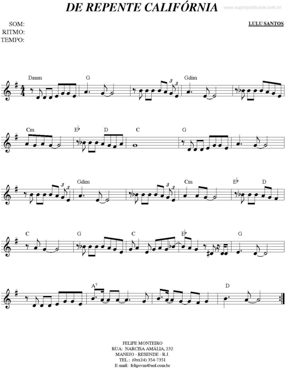 Partitura da música De reppente Califórnia