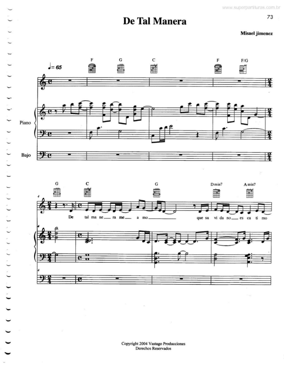 Partitura da música De Tal Manera