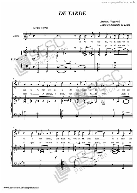 Partitura da música De tarde