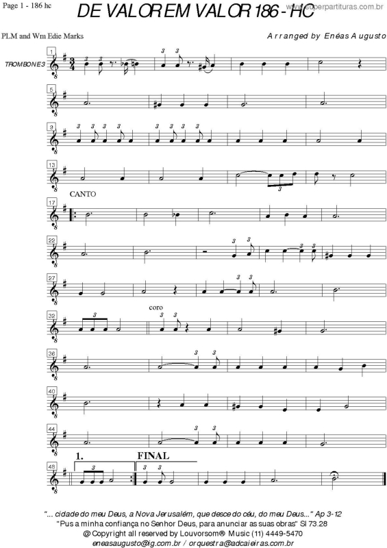 Partitura da música De Valor Em Valor - 186 HC v.12