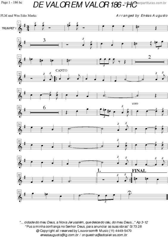 Partitura da música De Valor Em Valor - 186 HC v.16