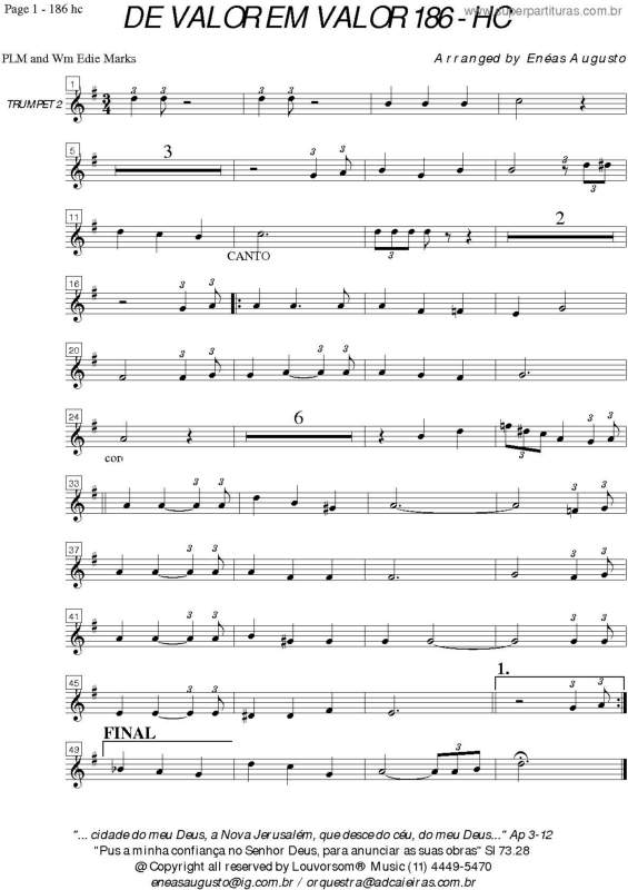 Partitura da música De Valor Em Valor - 186 HC v.17