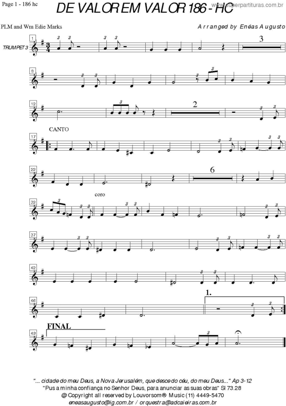 Partitura da música De Valor Em Valor - 186 HC v.18