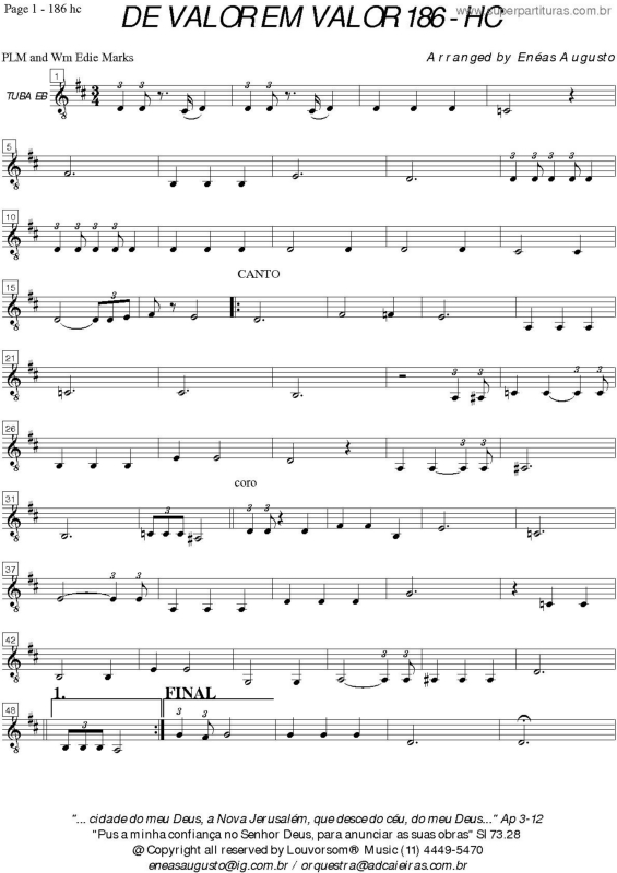 Partitura da música De Valor Em Valor - 186 HC v.19