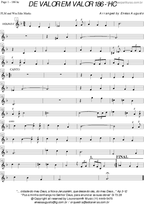 Partitura da música De Valor Em Valor - 186 HC v.22