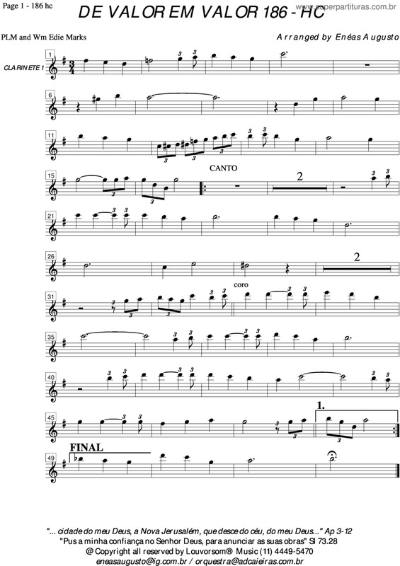 Partitura da música De Valor Em Valor - 186 HC v.3