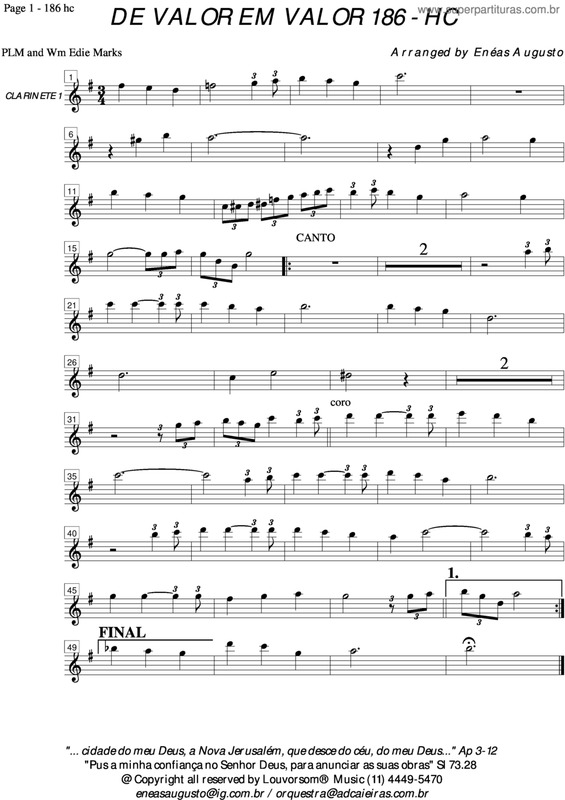 Partitura da música De Valor Em Valor - 186 HC v.3