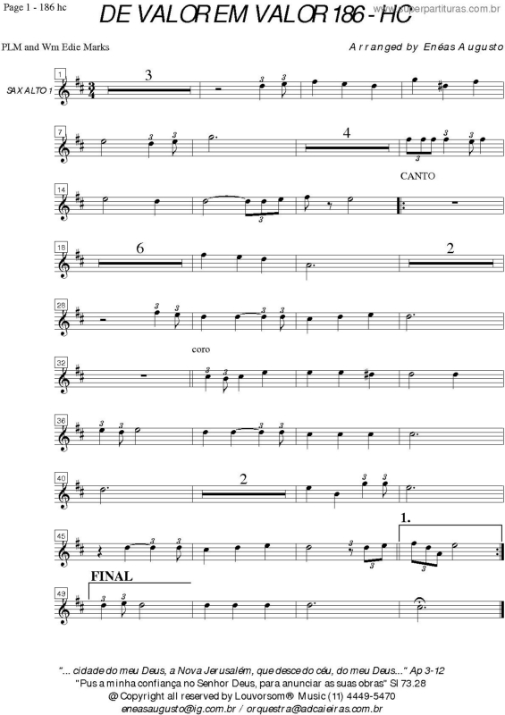 Partitura da música De Valor Em Valor - 186 HC v.6