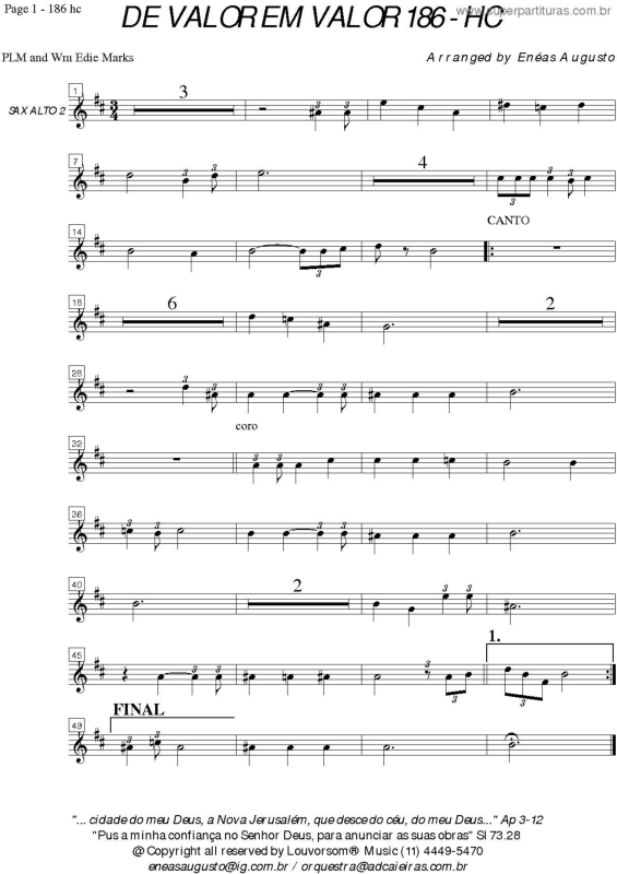 Partitura da música De Valor Em Valor - 186 HC v.7