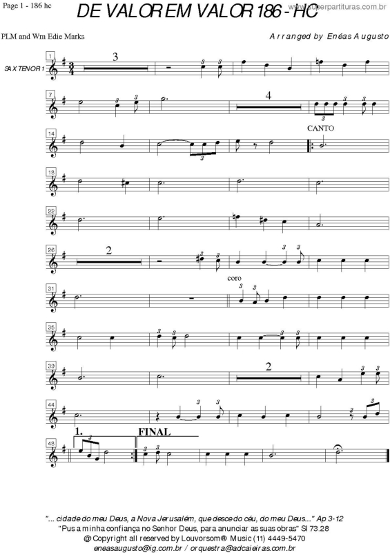 Partitura da música De Valor Em Valor - 186 HC v.8