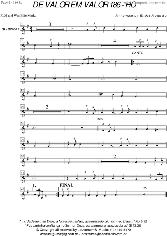 Partitura da música De Valor Em Valor - 186 HC v.9